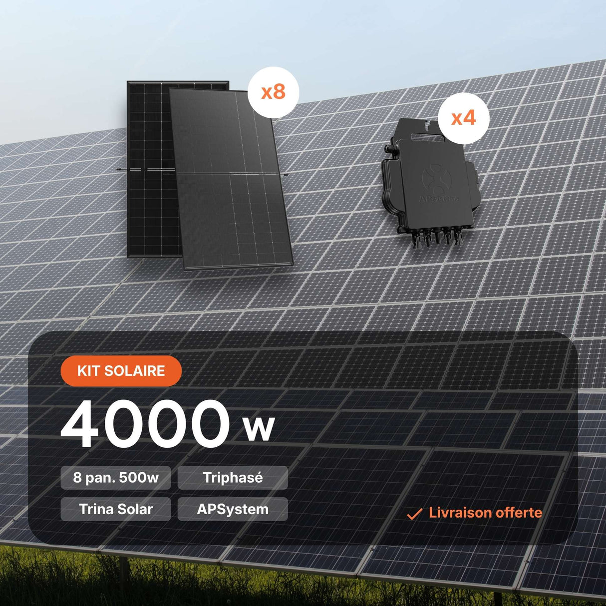 Kit solaire 4 kWc APSystems triphasé avec panneaux et micro-onduleurs