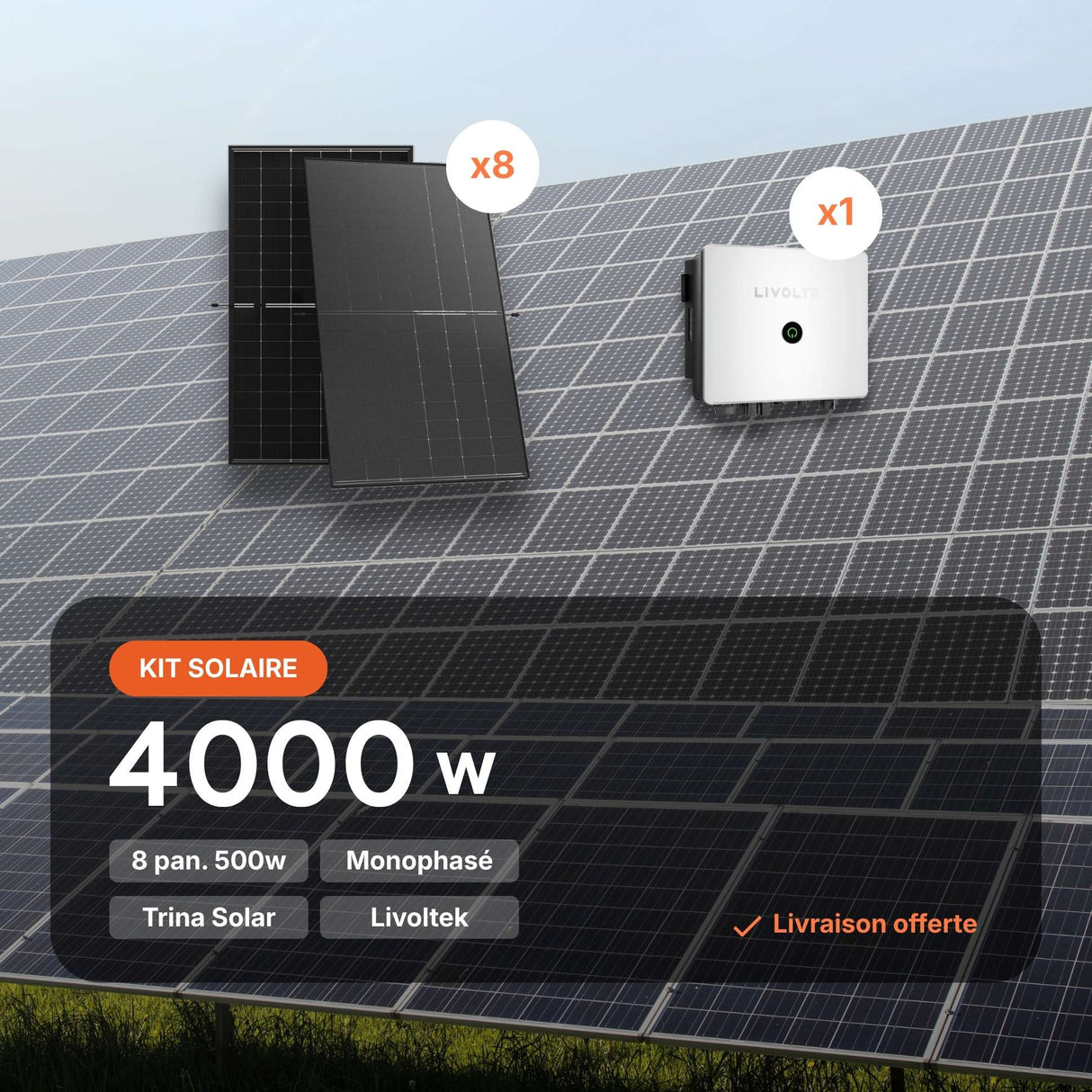 Kit solaire 4 kWc LIVOLTEK monophasé avec panneaux et micro-onduleurs