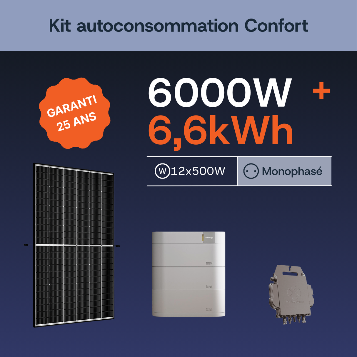 Kit autoconsommation Confort APSystems 6000W + 6,6 kWh monophasé
