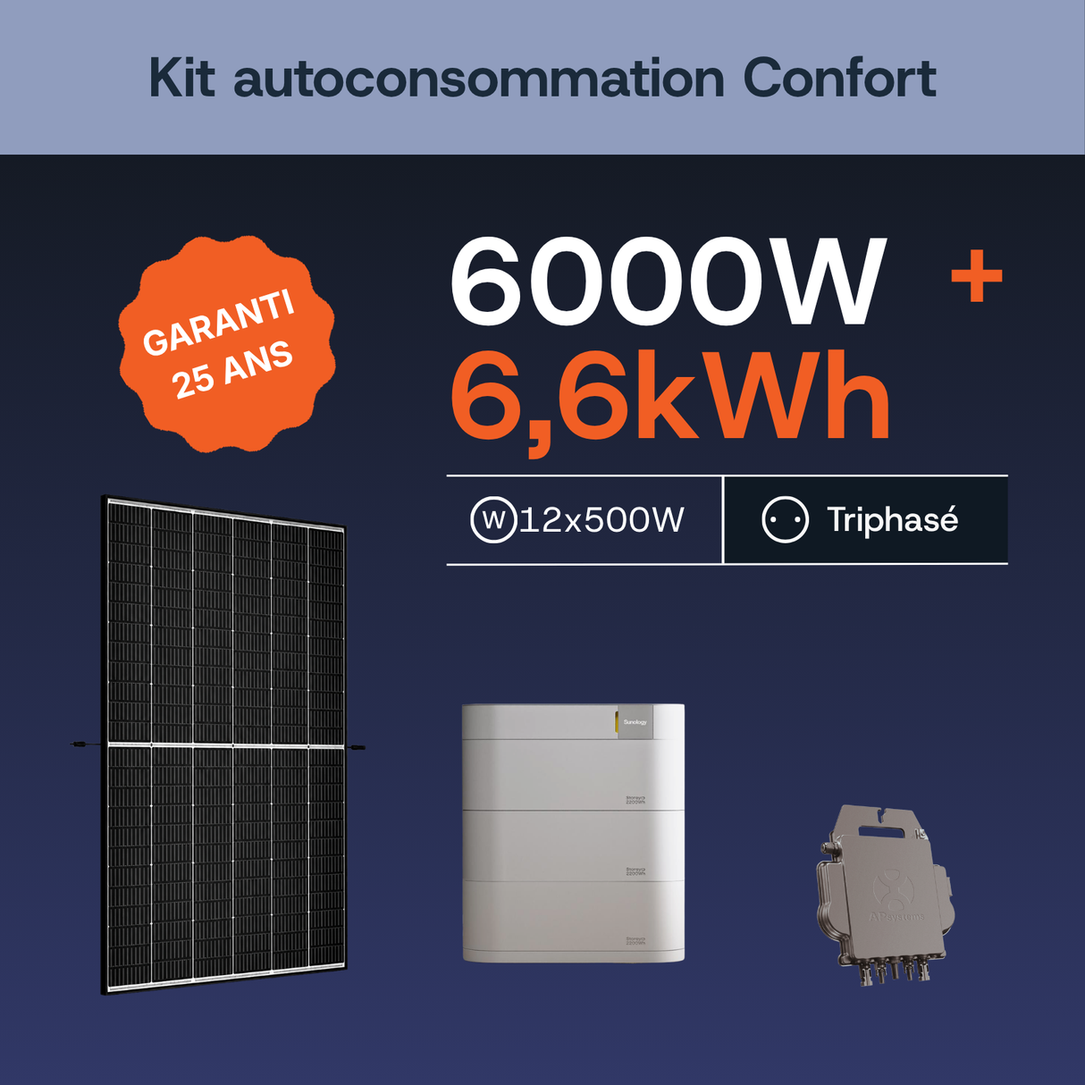 Kit autoconsommation Confort APSystems 6000W + 6,6 kWh triphasé