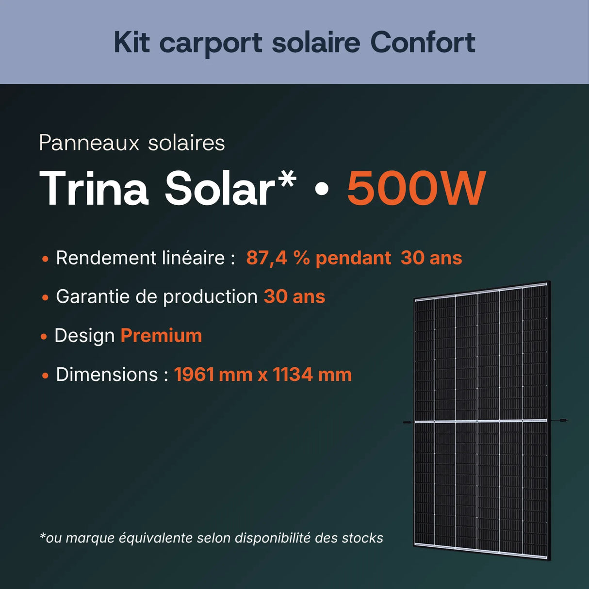 Panneaux solaires Trina Solar 500 Wc bifaciaux ou équivalent