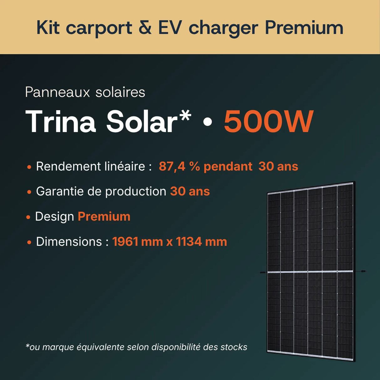 Panneaux solaires Trina Solar 500 Wc bifaciaux ou équivalent