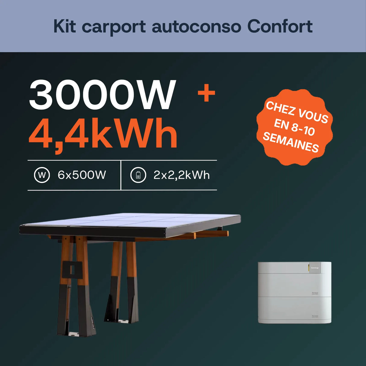 Carport solaire en bois — vue d'ensemble du kit
