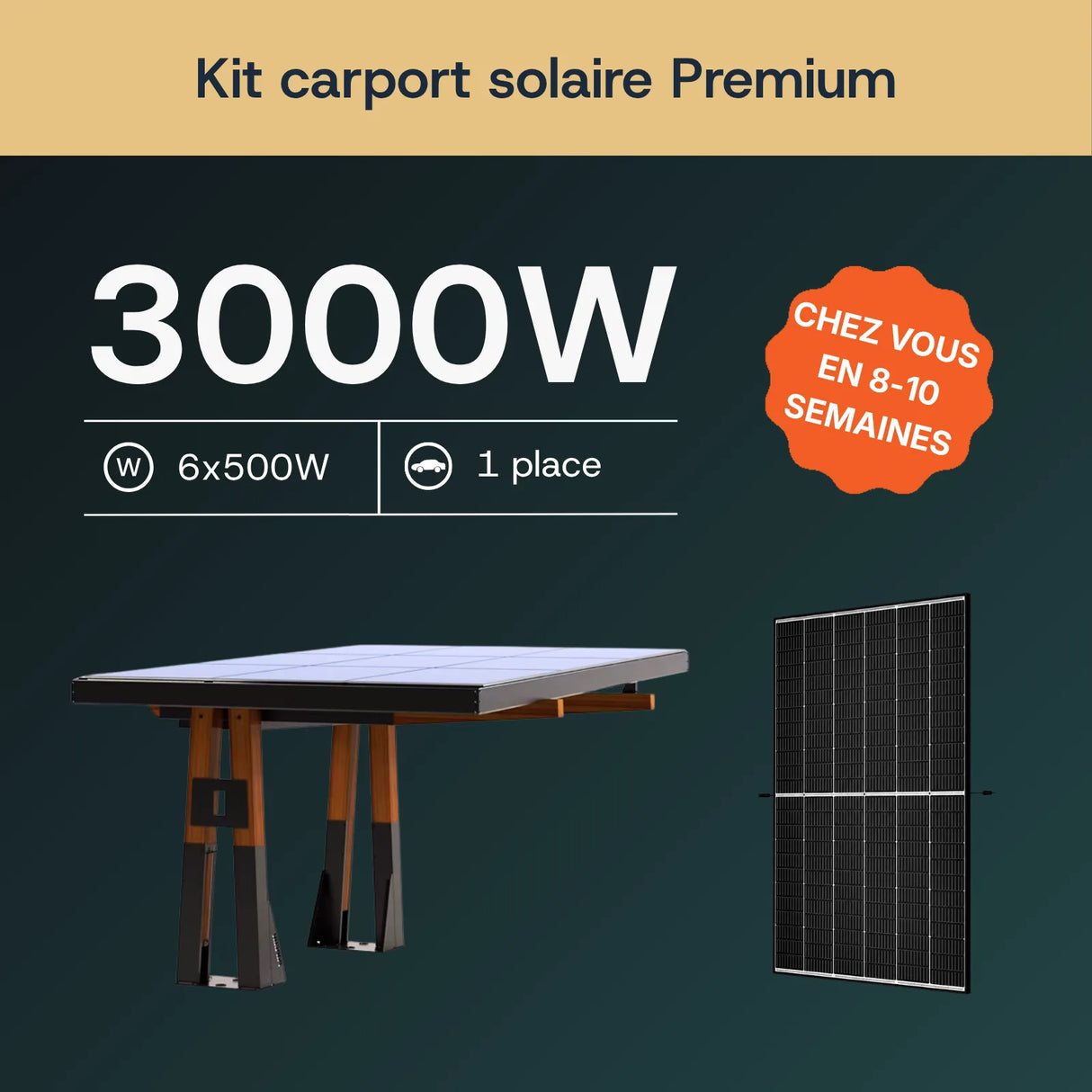 Carport solaire en bois — vue d'ensemble du kit