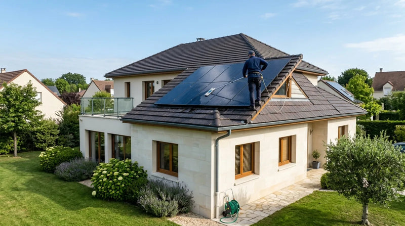 Nettoyage de panneaux solaires sur toiture résidentielle française