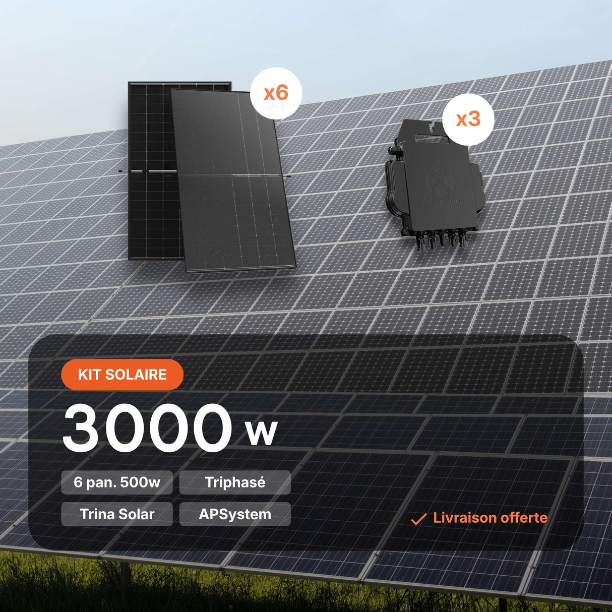 Kit solaire 3 kWc APSystems triphasé avec panneaux et micro-onduleurs