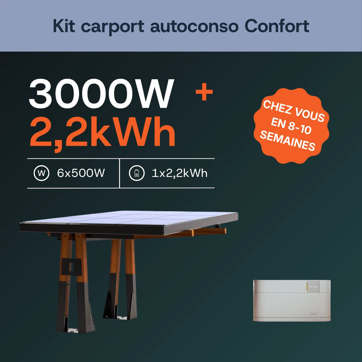 Carport solaire en bois — vue d'ensemble du kit