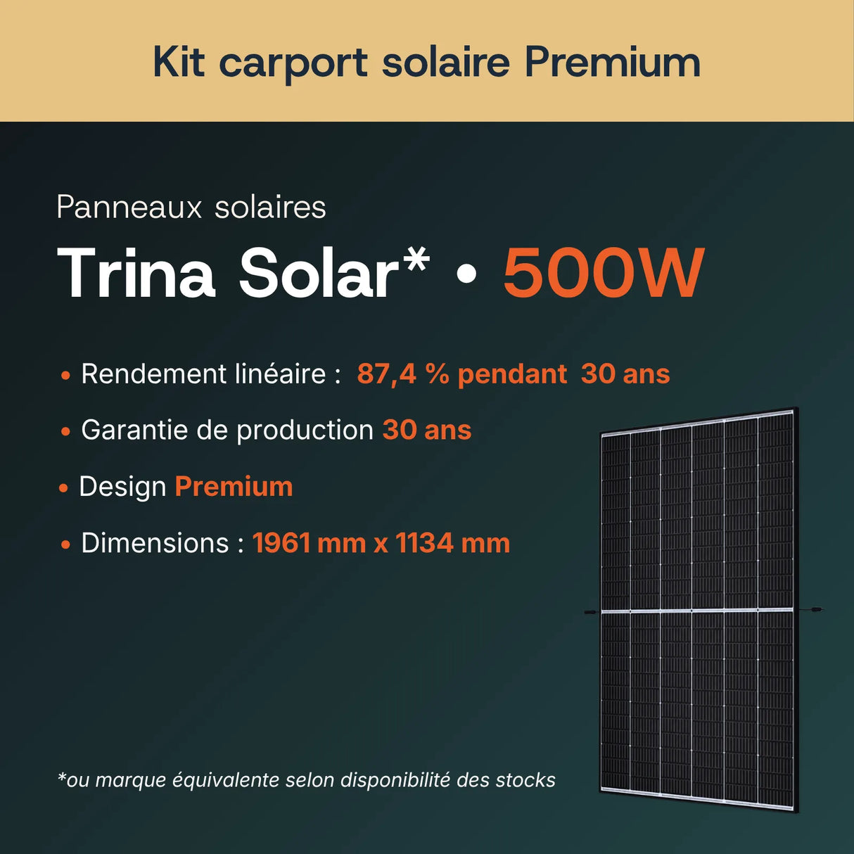 Panneaux solaires Trina Solar 500 Wc bifaciaux ou équivalent