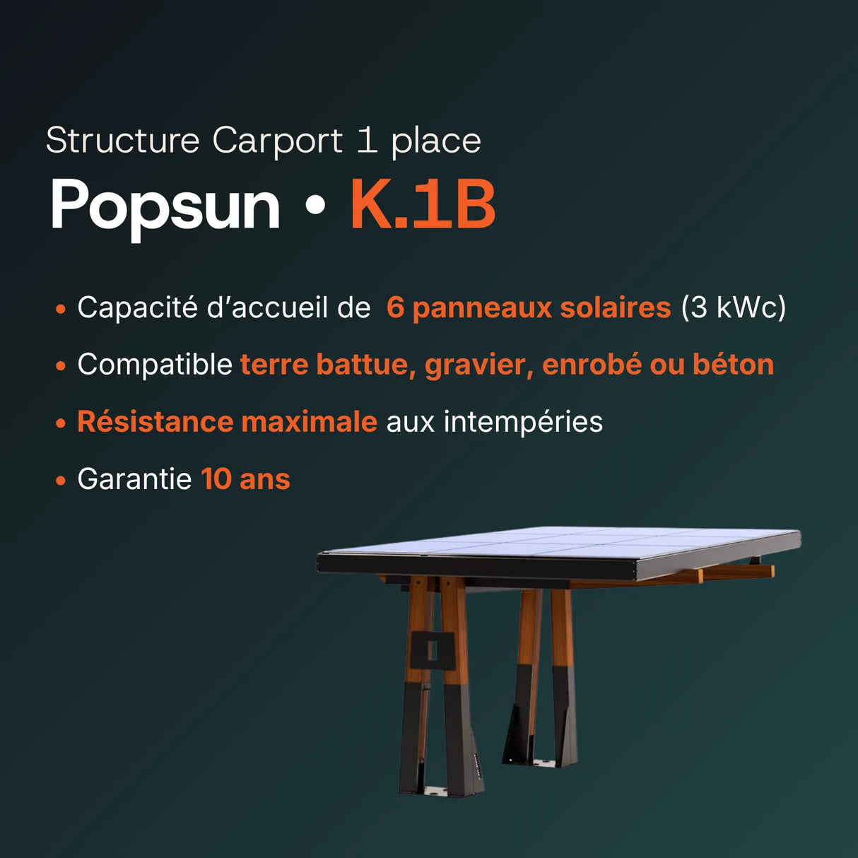 Spécifications de la structure carport bois Popsun
