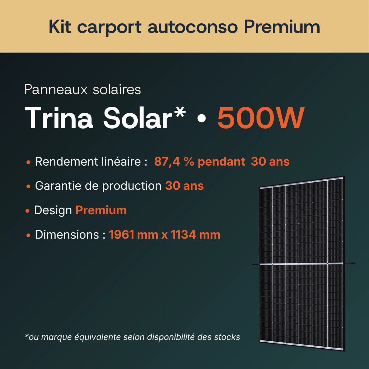 Panneaux solaires Trina Solar 500 Wc bifaciaux ou équivalent