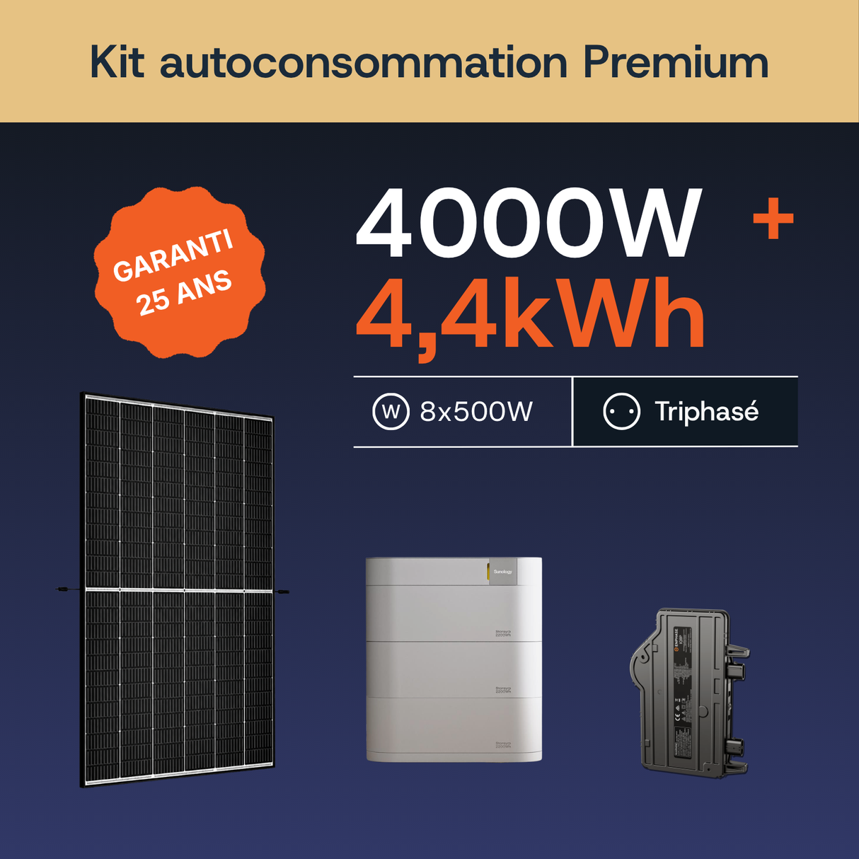 Kit autoconsommation Premium Enphase 4000W + 4,4 kWh triphasé