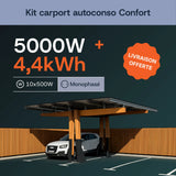 Carport solaire K2 Bois 5 kWc + batterie 4,4 kWh APSystems monophasé