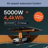 Carport solaire K2 Bois 5 kWc + batterie 4,4 kWh APSystems triphasé
