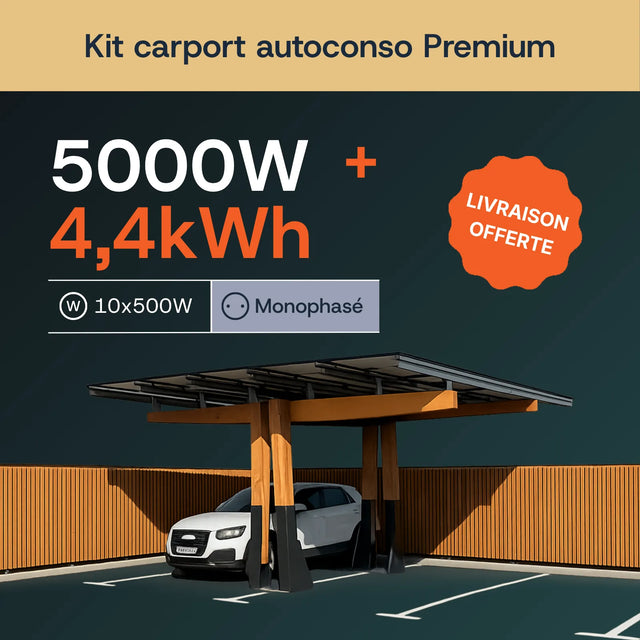 Carport solaire K2 Bois 5 kWc + batterie 4,4 kWh Enphase monophasé