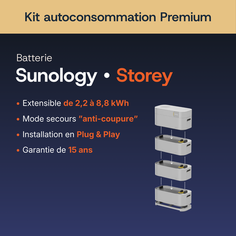 Caractéristiques de la batterie Sunology Storey du kit Premium